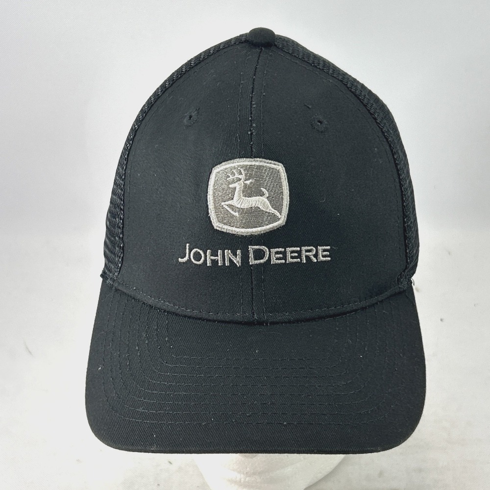 Vintage John Deere Hat Cap Snap Back Black Mesh Trucker Embroidered